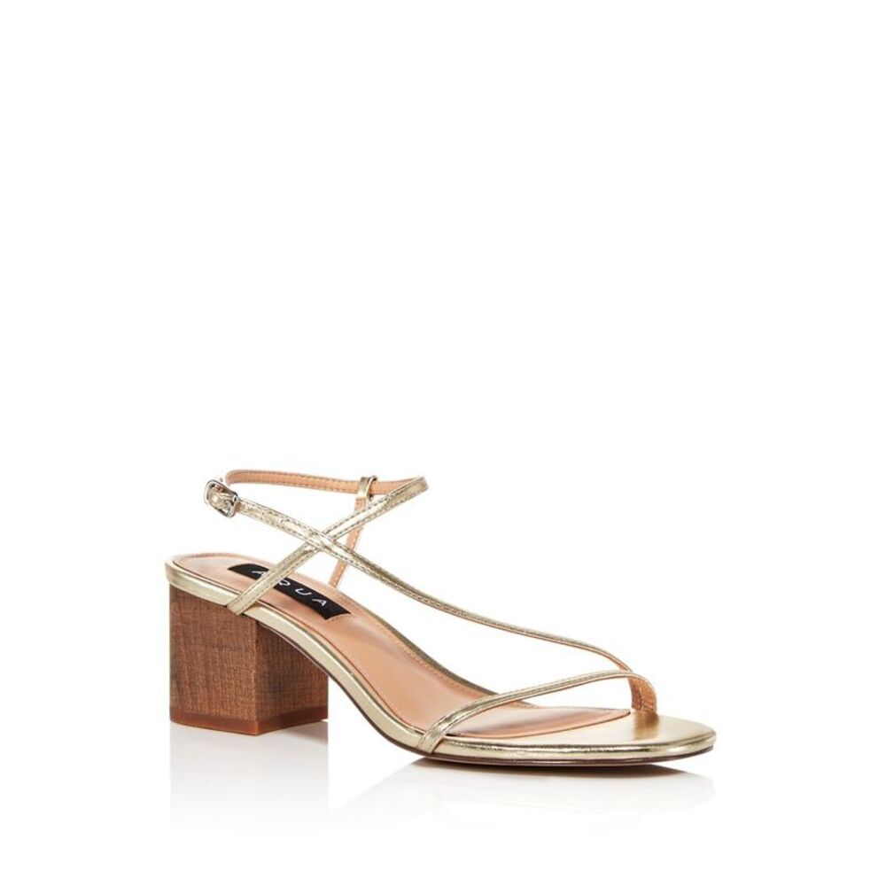 AQUA Womens Gold Amy Round Toe Block Heel Buckle Dress Slingback Sandal 8 M